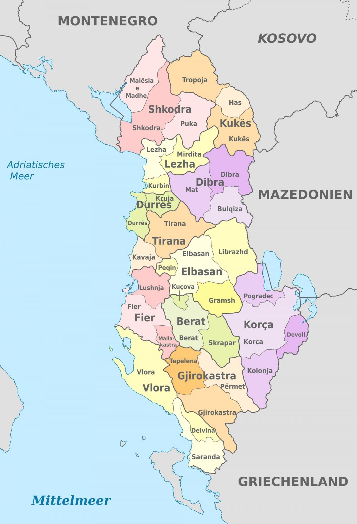 mapa ng Albania pampulitika