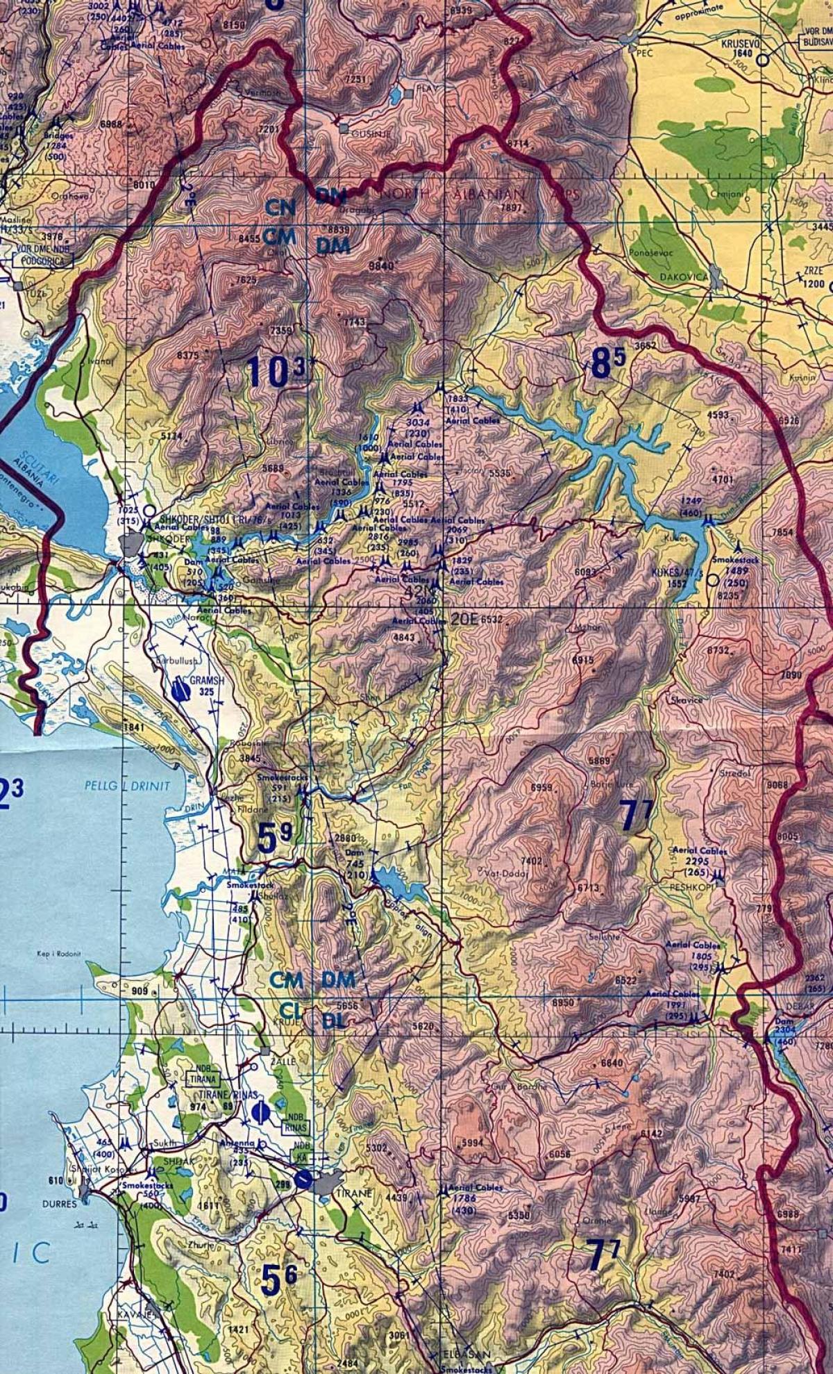 mapa ng Albania topographic