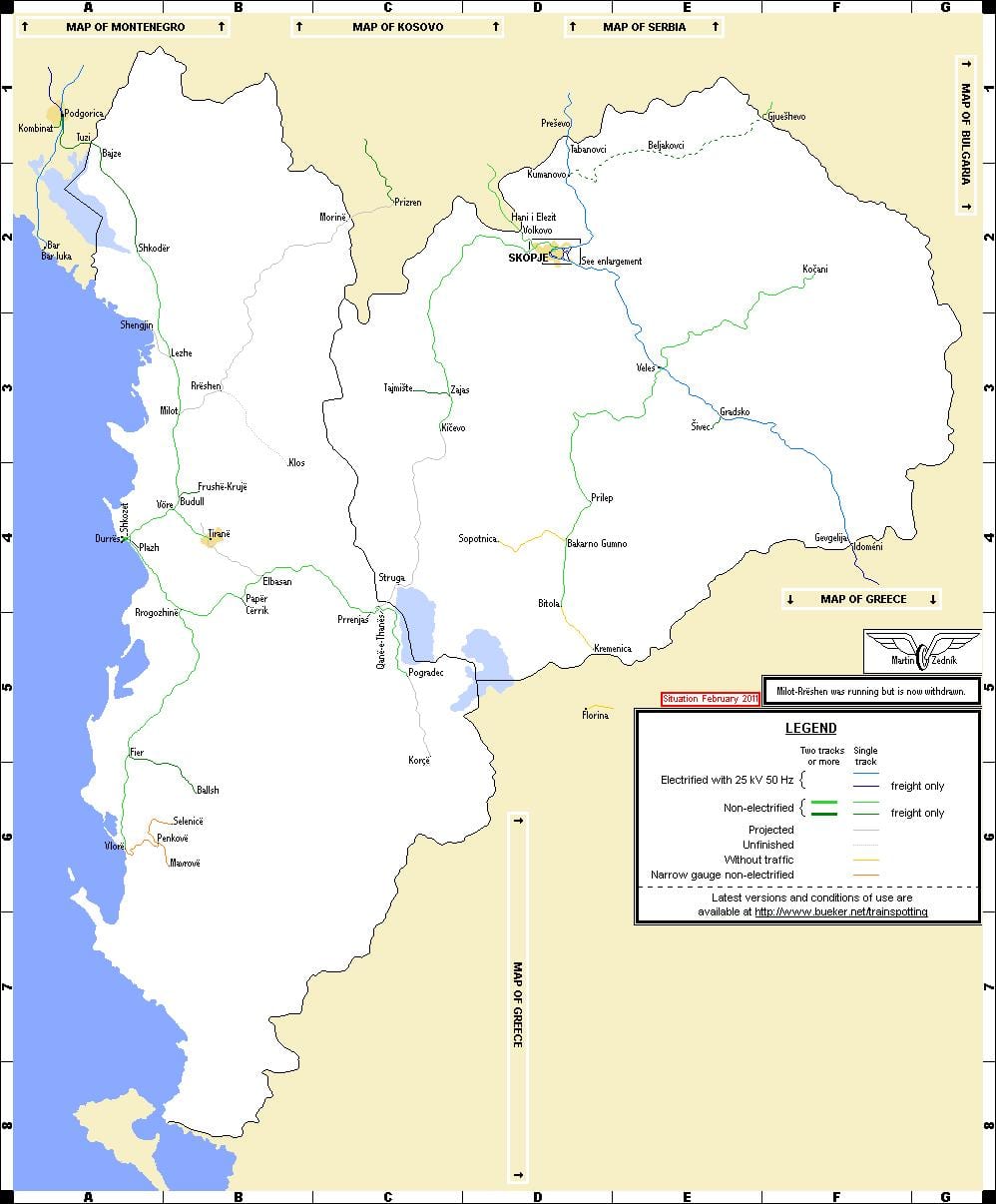 Albanian railways mapa